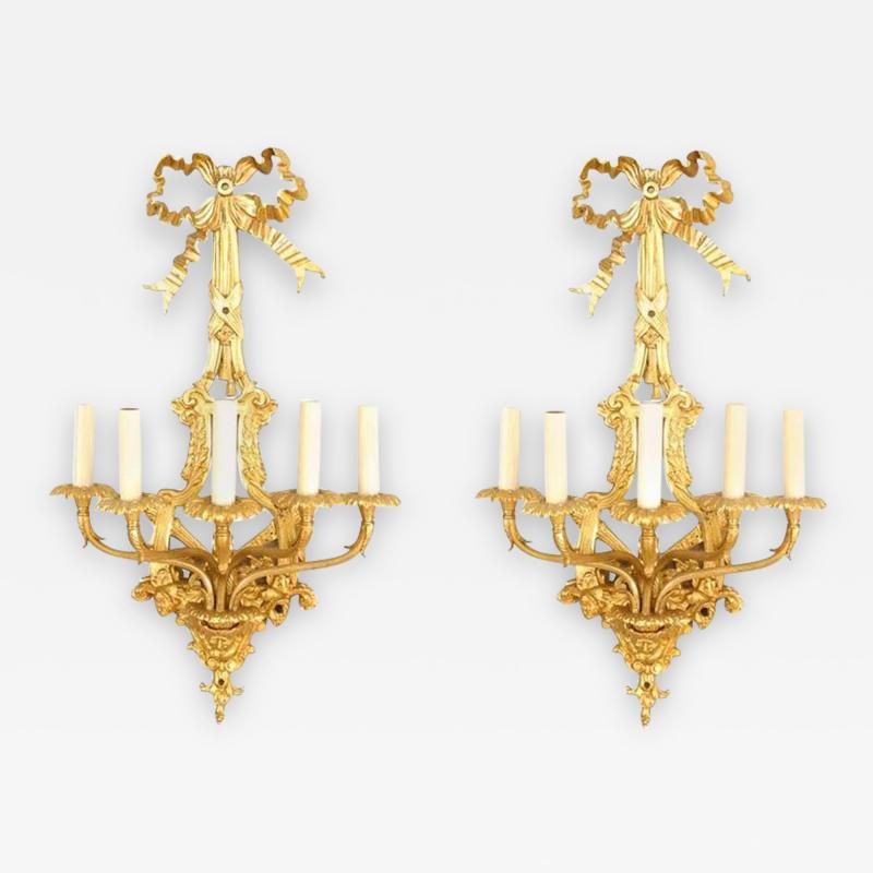 Pair of French Louis XVI Style Bronze Dore Wall Sconces