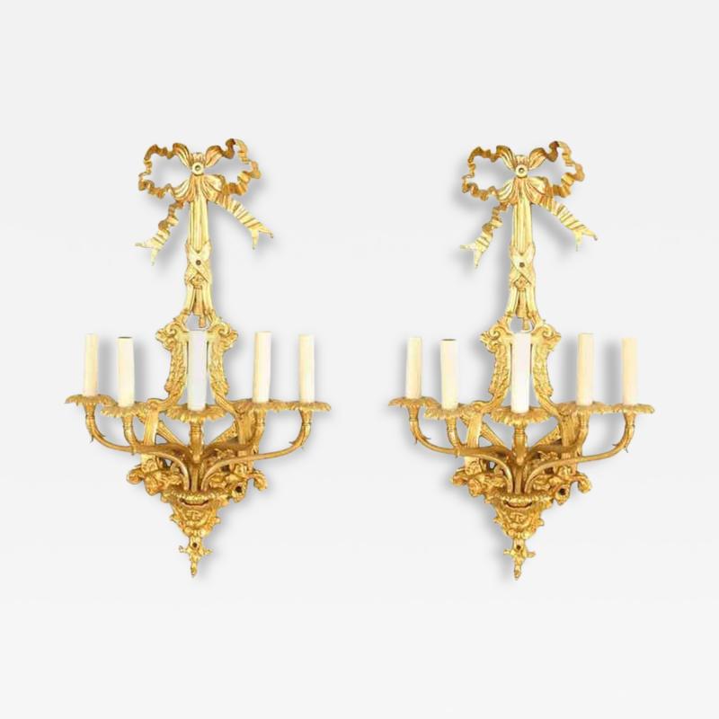 Pair of French Louis XVI Style Bronze Dore Wall Sconces