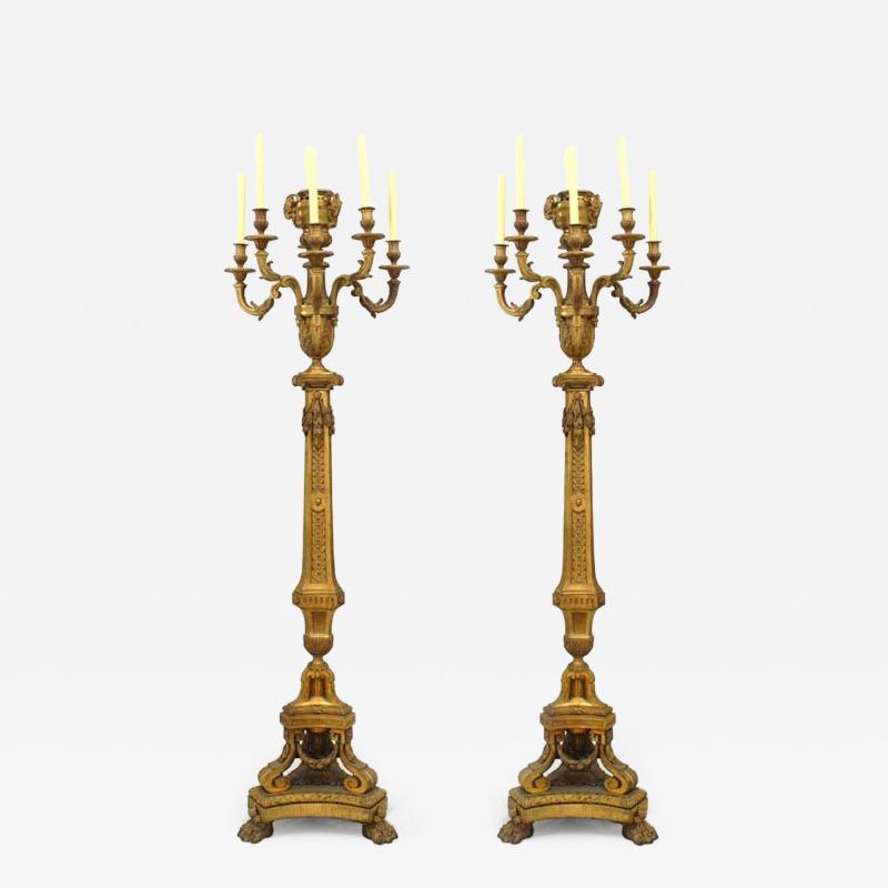 Pair of French Louis XVI Style Bronze Floor Torchieres