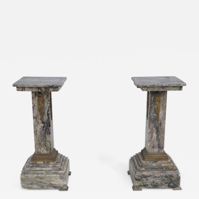 Pair of French Louis XVI Style Gray Marble and Bronze Display Pedestals