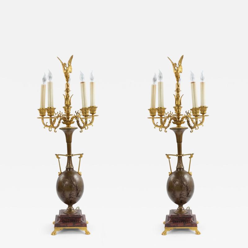 Pair of French Louis XVI Style Ormolu and Bronze Figural Candelabras