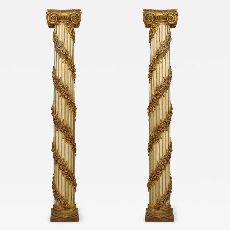 Pair of French Louis XVI Style Painted Carved Columns