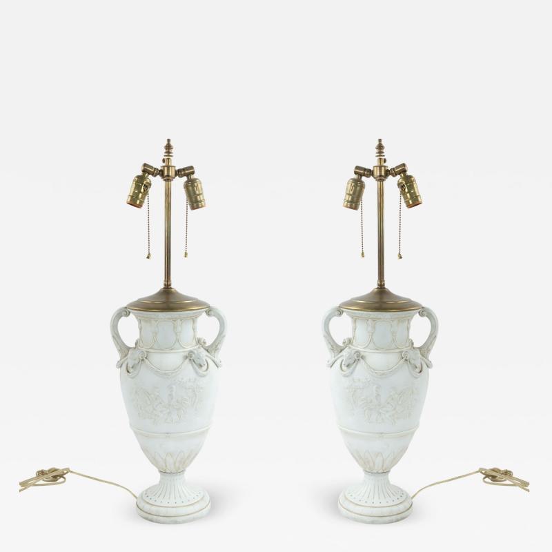 Pair of French Louis XVI Style Porcelain Urn Tables Lamps