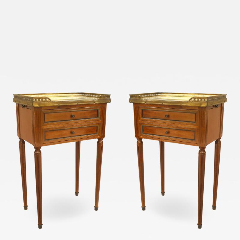 Pair of French Louis XVI Walnut and Brass End Table