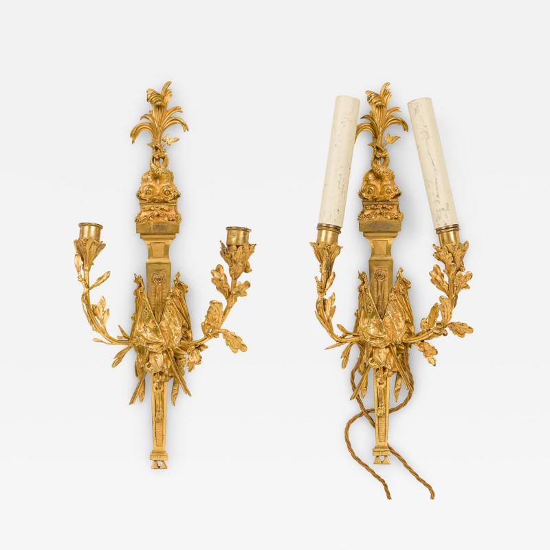 Pair of French Louis XVI style Bronze Wall Sconce with Flags