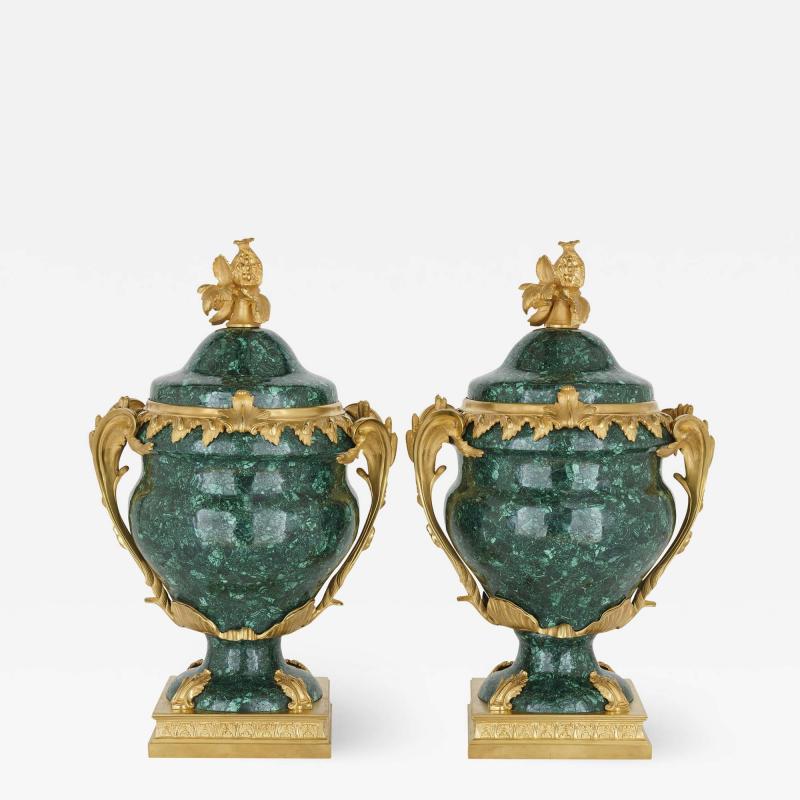 Pair of French Malachite and Gilt Bronze Vases