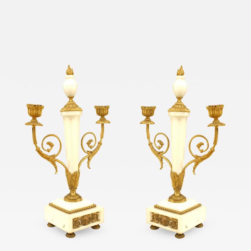 Pair of French Marble and Gilt Bronze Candelabras