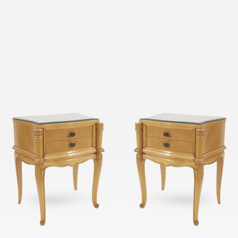 Pair of French Mid Century 1950s Maple Bedside End Tables
