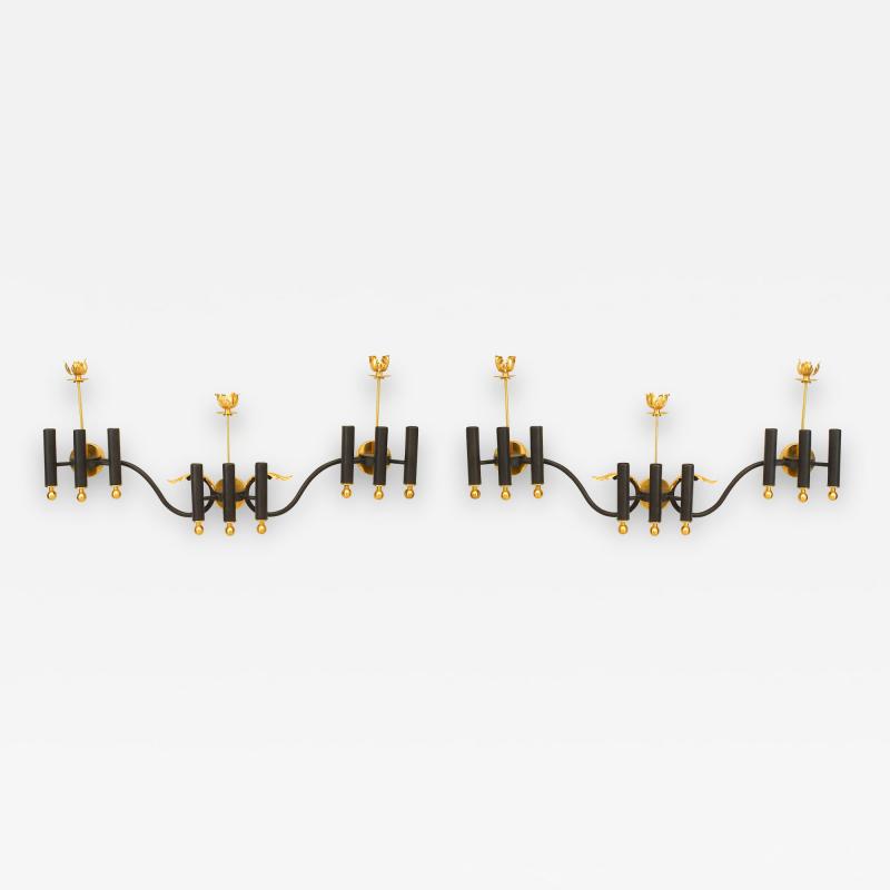 Pair of French Mid Century Gilt Brass Wall Sconces