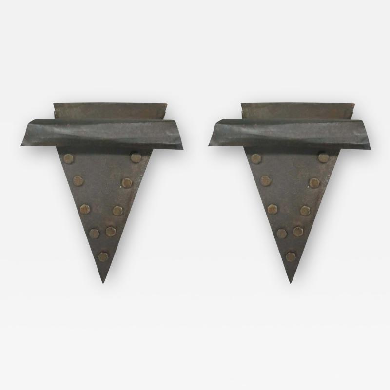 Pair of French Mid Century Modern Craftsman Brutalist Wrought Iron Sconces
