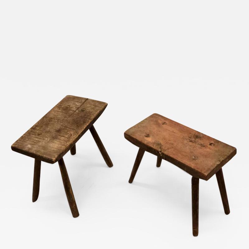 Pair of French Mid Century Modern Craftsman or Brutalist Wood Benches
