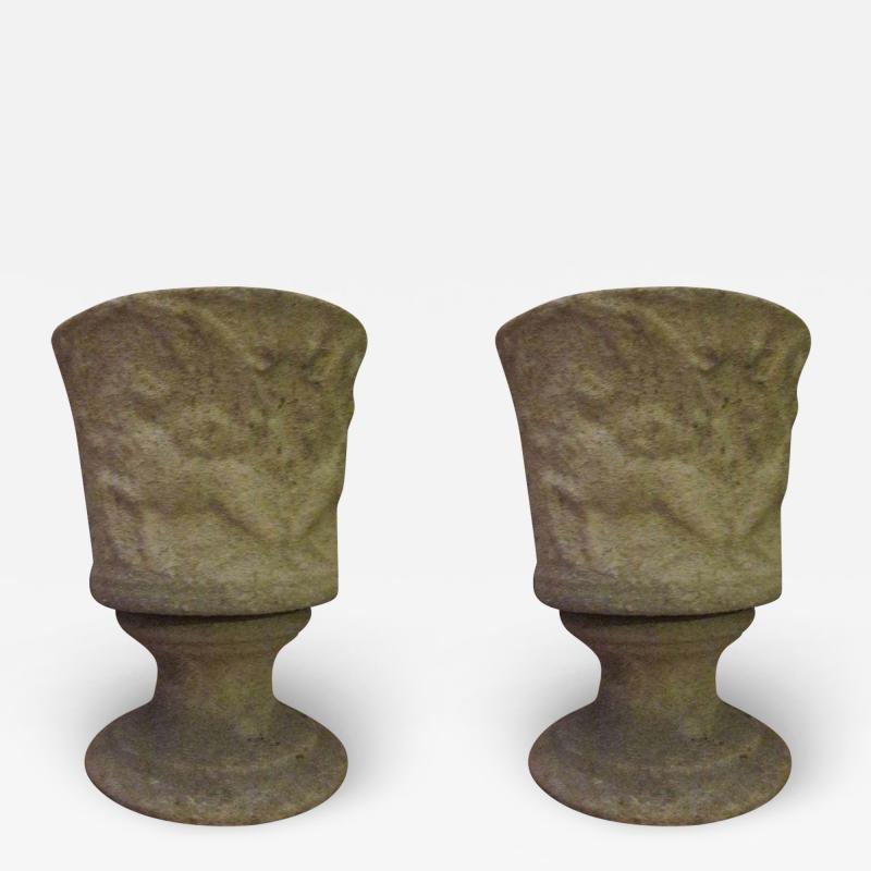 Pair of French Mid Century Modern Lighted Stone Urns Table Lamps