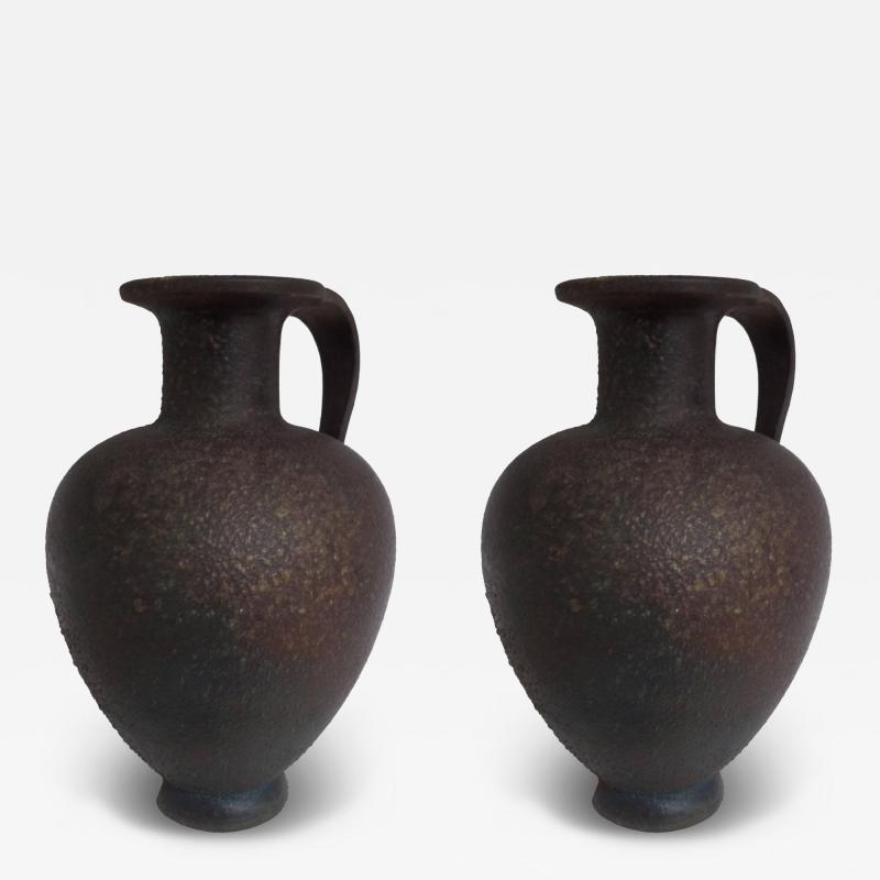 Pair of French Mid Century Modern Neoclassical Vases Amphora in Bronze Patina