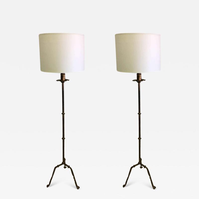 Pair of French Midcentury Gilt Wrought Iron Floor Lamps circa 1940