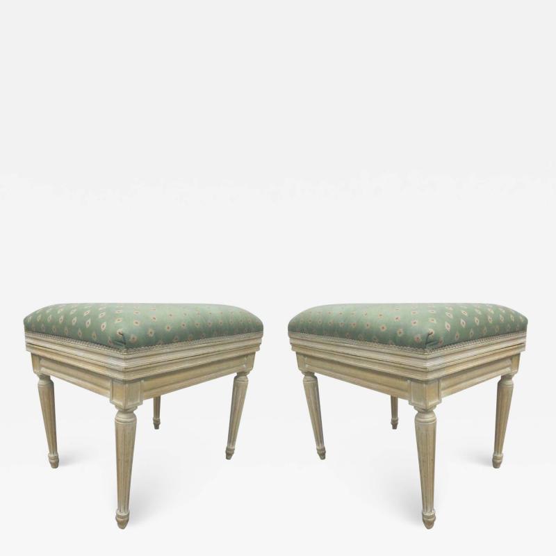Pair of French Midcentury Louis XVI Style Cerused Oak Benches Stools
