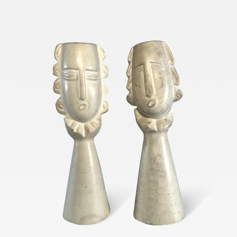 Pair of French Modern Cream Marble Figural Tabletop Sculptures