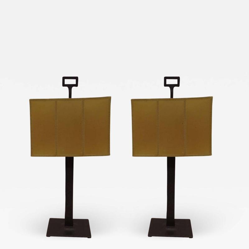 Pair of French Modern Neoclassical Hand Hammered Iron Table Lamps
