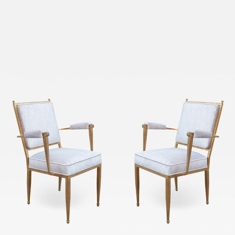 Pair of French Modernist Gilt Metal Armchairs