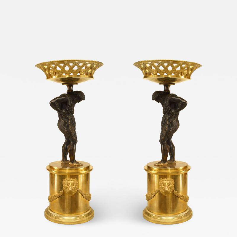 Pair of French Neoclassic Bronze Atlas Centerpieces