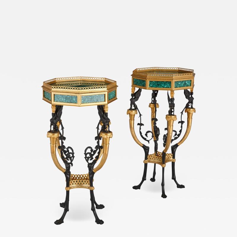 Pair of French Neoclassical Style Malachite and Gilt Bronze Side Tables