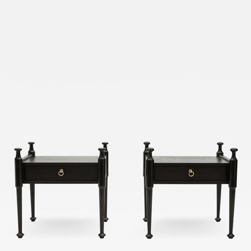 Pair of French Night Stands black tinted wood and brass 1970s