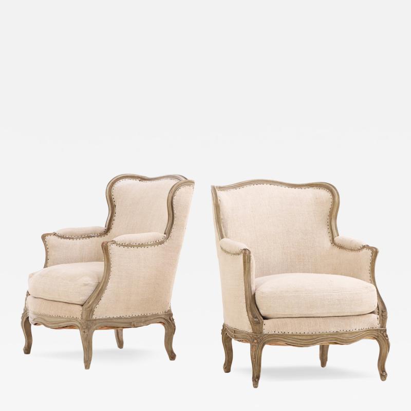 Pair of French Painted Berg res with New Upholstery C 1900