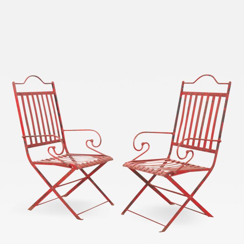 Pair of French Painted Metal Garden Chairs