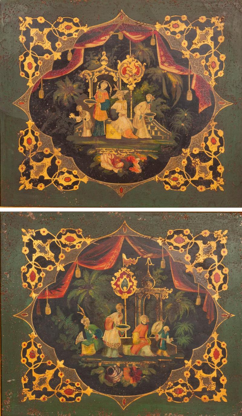 Pair of French Painted Tole Panels