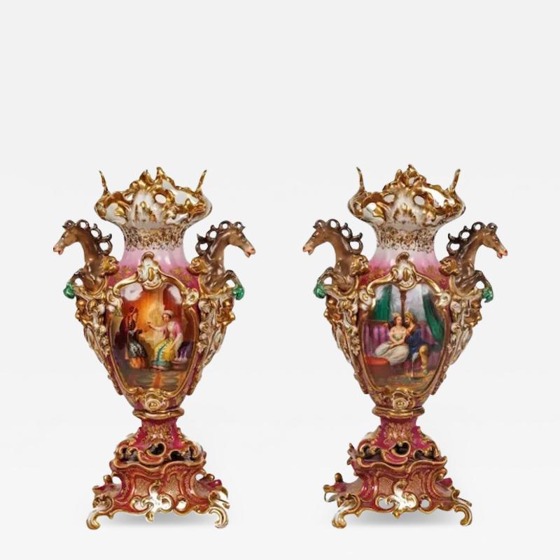 Pair of French Paris Porcelain Hand Painted Vases for the Orientalist Market