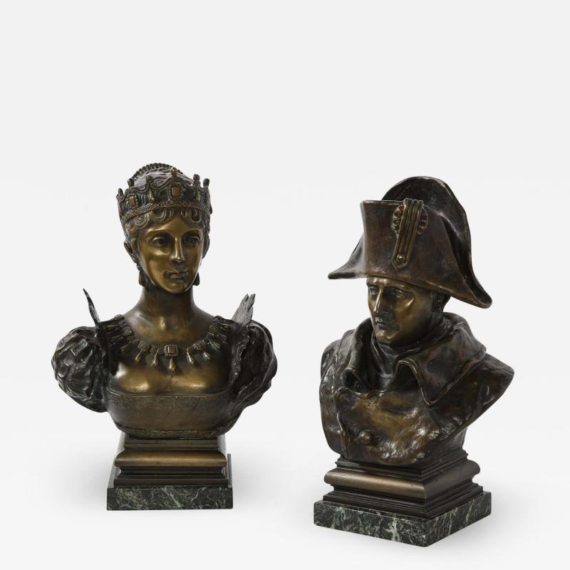 Pair of French Patinated Bronze Busts of Napoleon and Empress Josephine