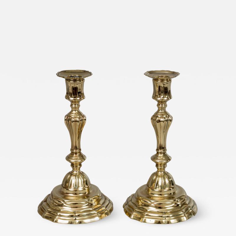 Pair of French Period 18th Century Brass Candlesticks