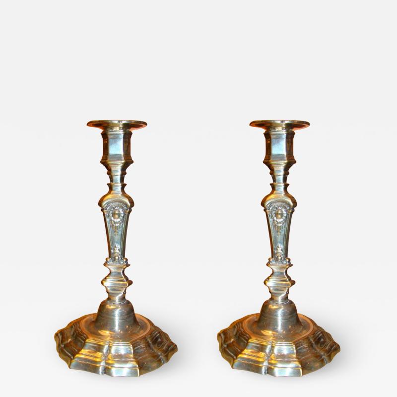 Pair of French Regence Bronze Candlesticks 18th c