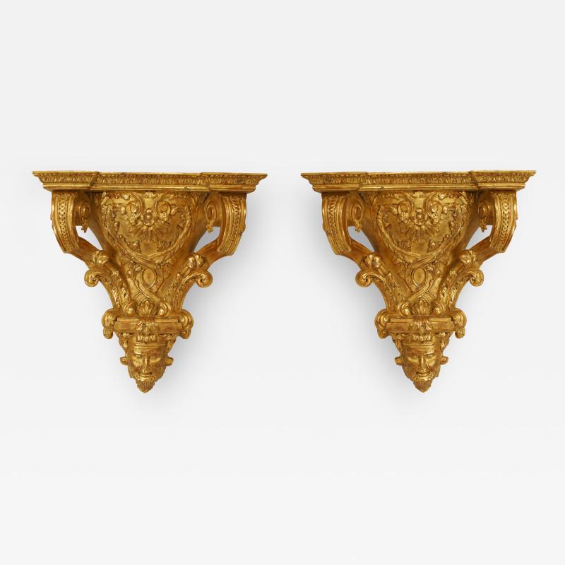 Pair of French Regence Gilt Wall Shelves