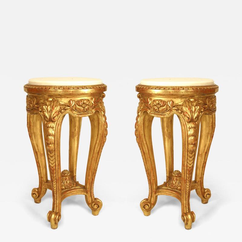 Pair of French Regence Gilt and Marble Top End Tables