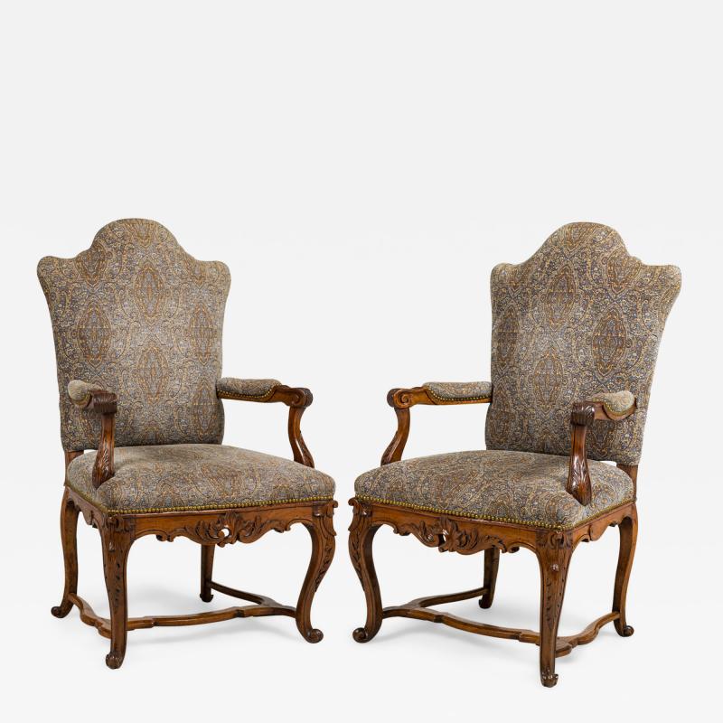 Pair of French Regence Grey Upholstered Armchairs