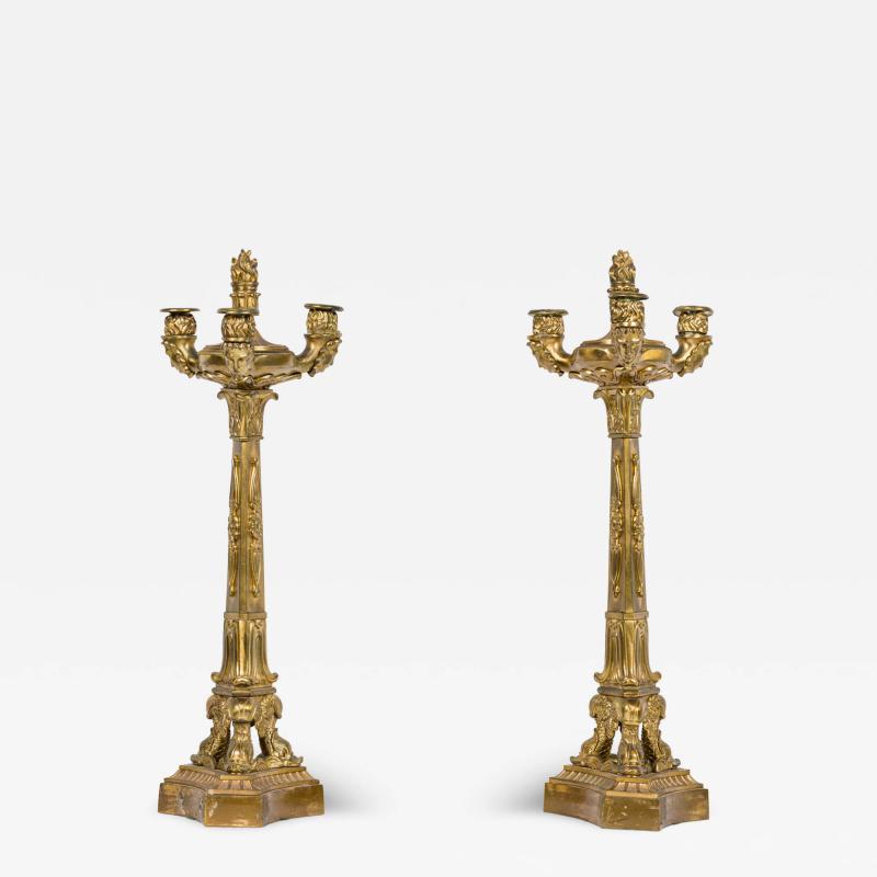 Pair of French Restoration Gilt Bronze Candelabras