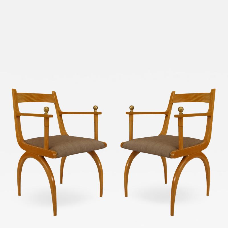 Pair of French Sycamore Arm Chairs