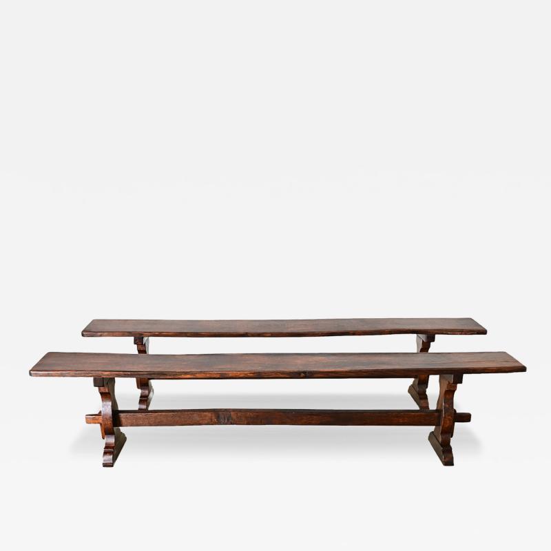 Pair of French Trestle Base Solid Oak Benches
