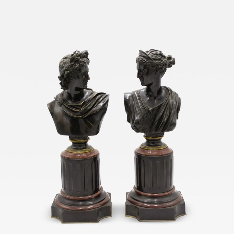 Pair of French Victorian Apollo and Diana Busts