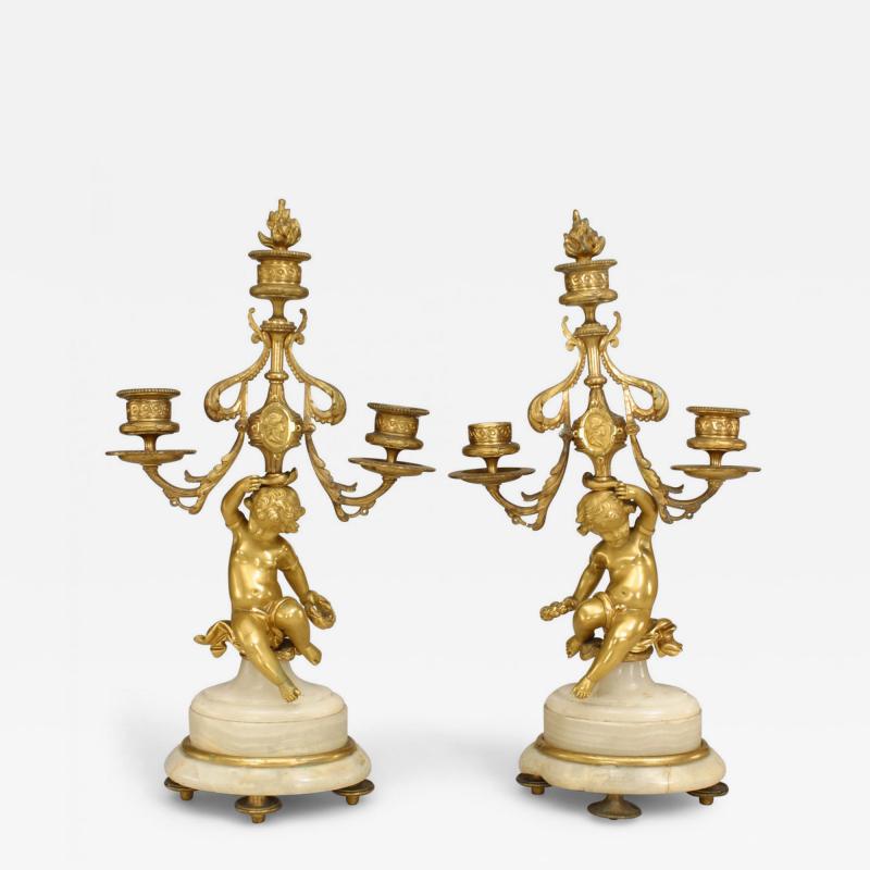 Pair of French Victorian Bronze Dore Candelabras