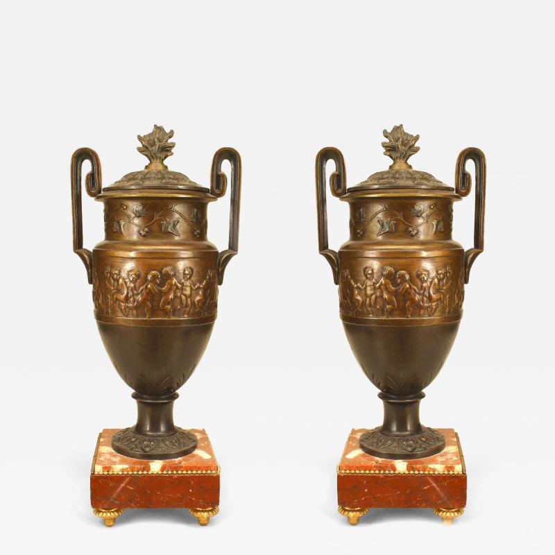 Pair of French Victorian Bronze Patinated Urns