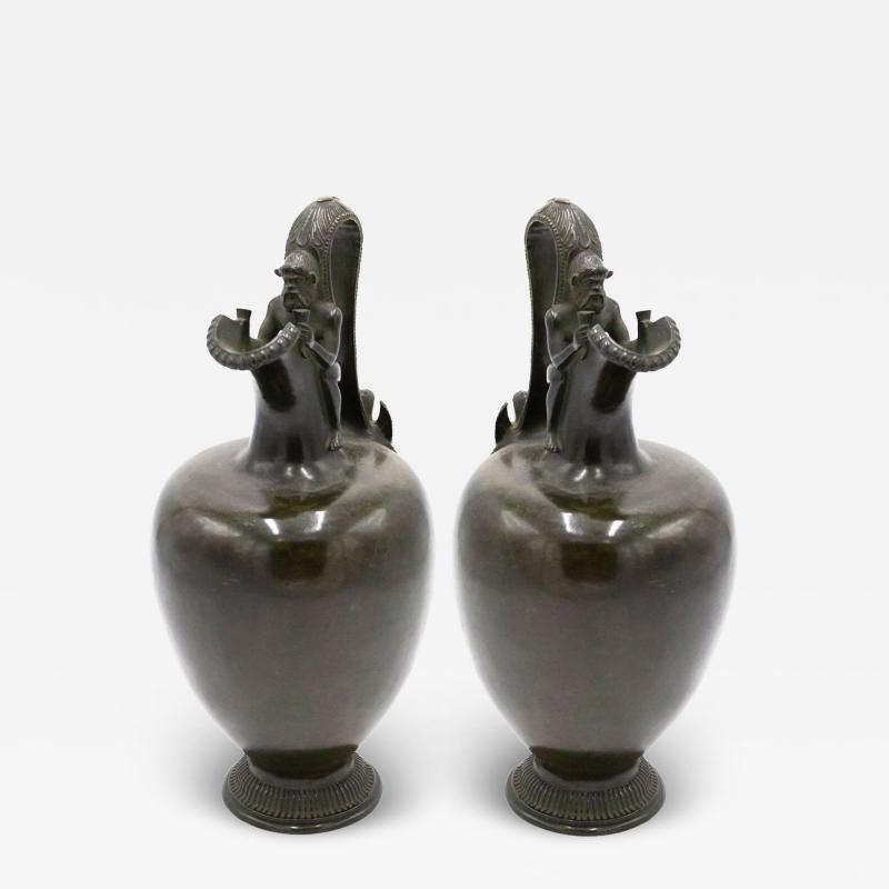 Pair of French Victorian Bronze Satyr Pitchers