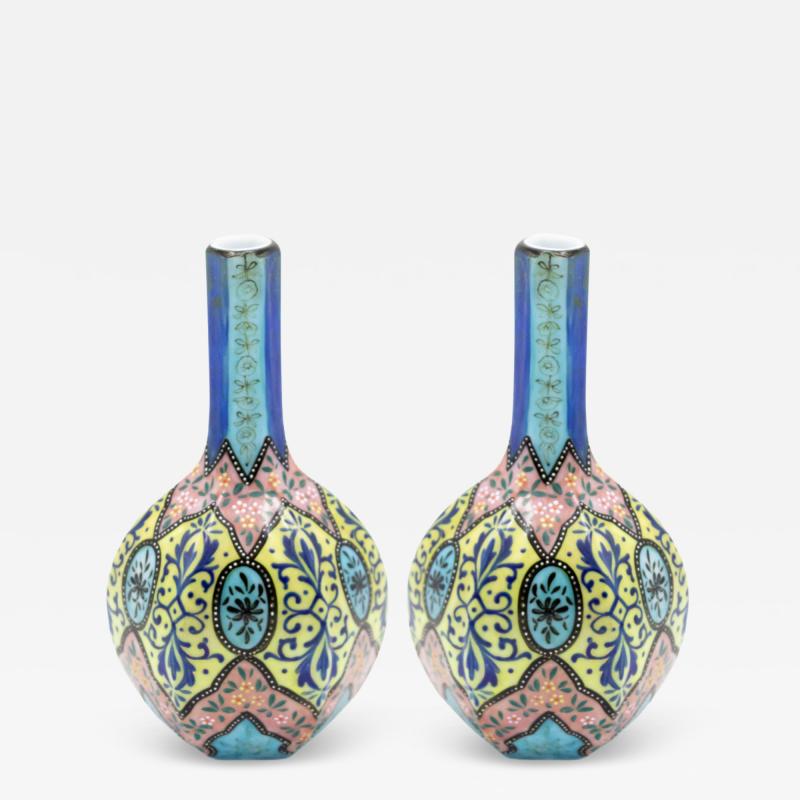 Pair of French Victorian Enameled Vases
