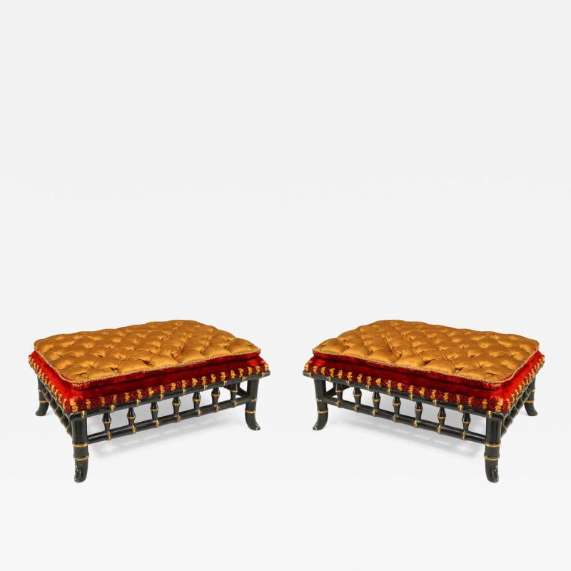 Pair of French Victorian Faux Bamboo Design Foot Stools
