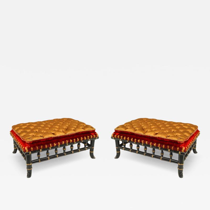 Pair of French Victorian Gold and Red Foot Stools