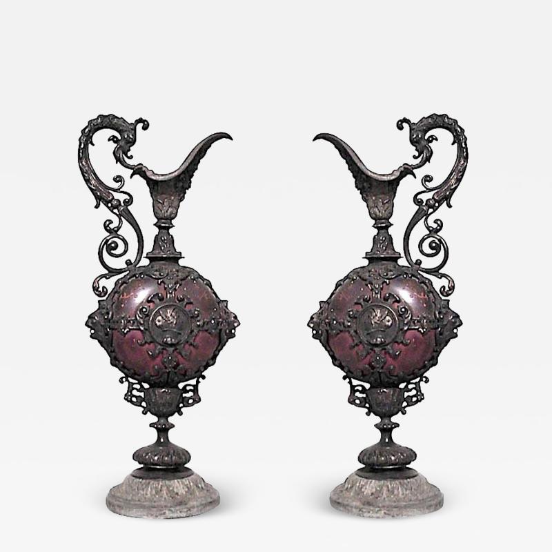 Pair of French Victorian Metal Ewers