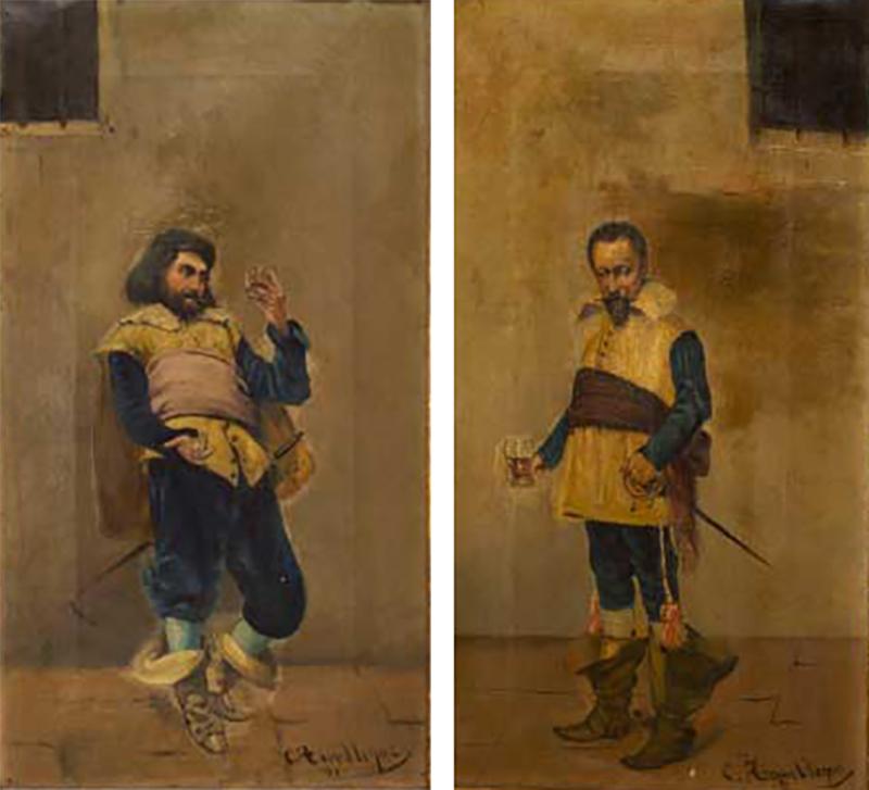 Pair of French Victorian Oil Standing Cavaliers