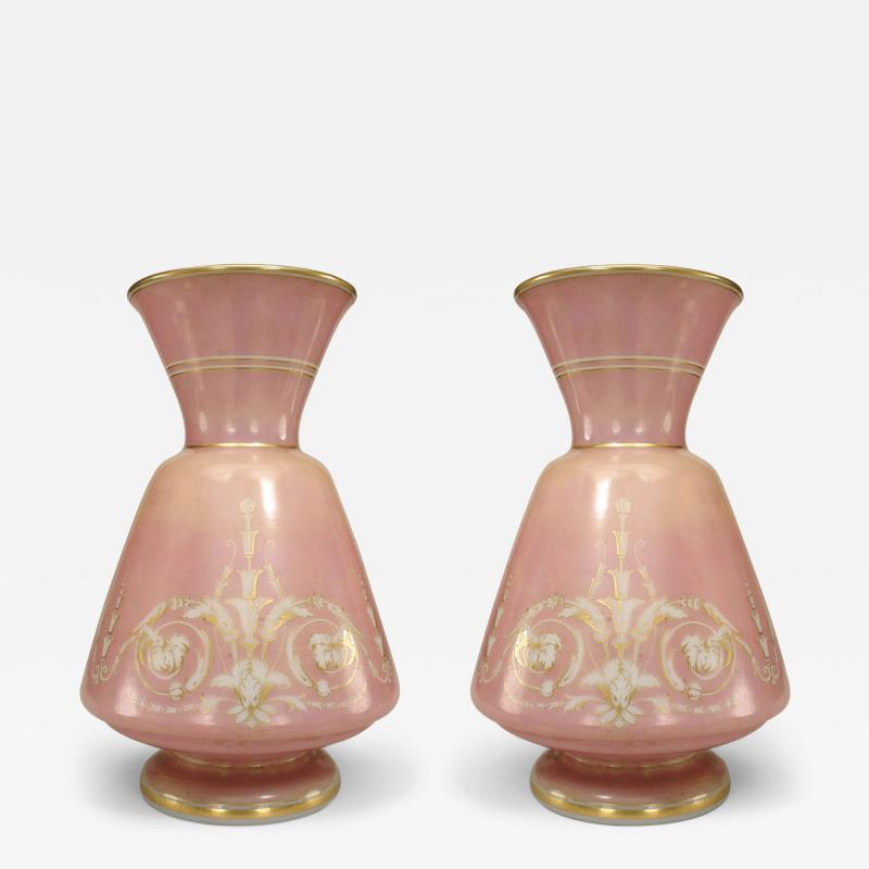 Pair of French Victorian Pink Opaline Glass Vases