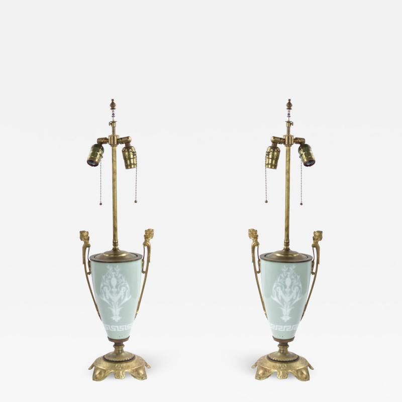 Pair of French Victorian Porcelain Urn Table Lamps
