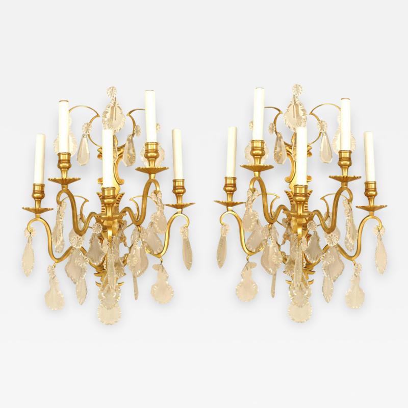 Pair of French Victorian Style Gilt Bronze and Crystal Wall Sconces